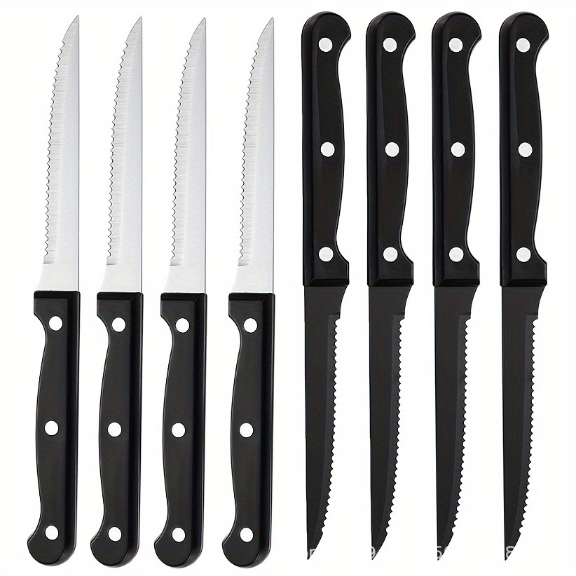 Factory wholesale stainless steel steak knives, table pizza knives, multi-purpose serrated bread knives, barbecue and camping steak knives full figure