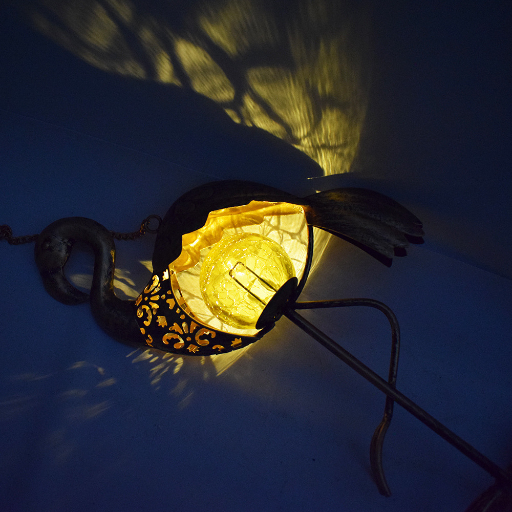 European-style solar flamingo ironwork wind chime lawn landscape light, outdoor garden decoration waterproof floodlight courtyard light details Picture