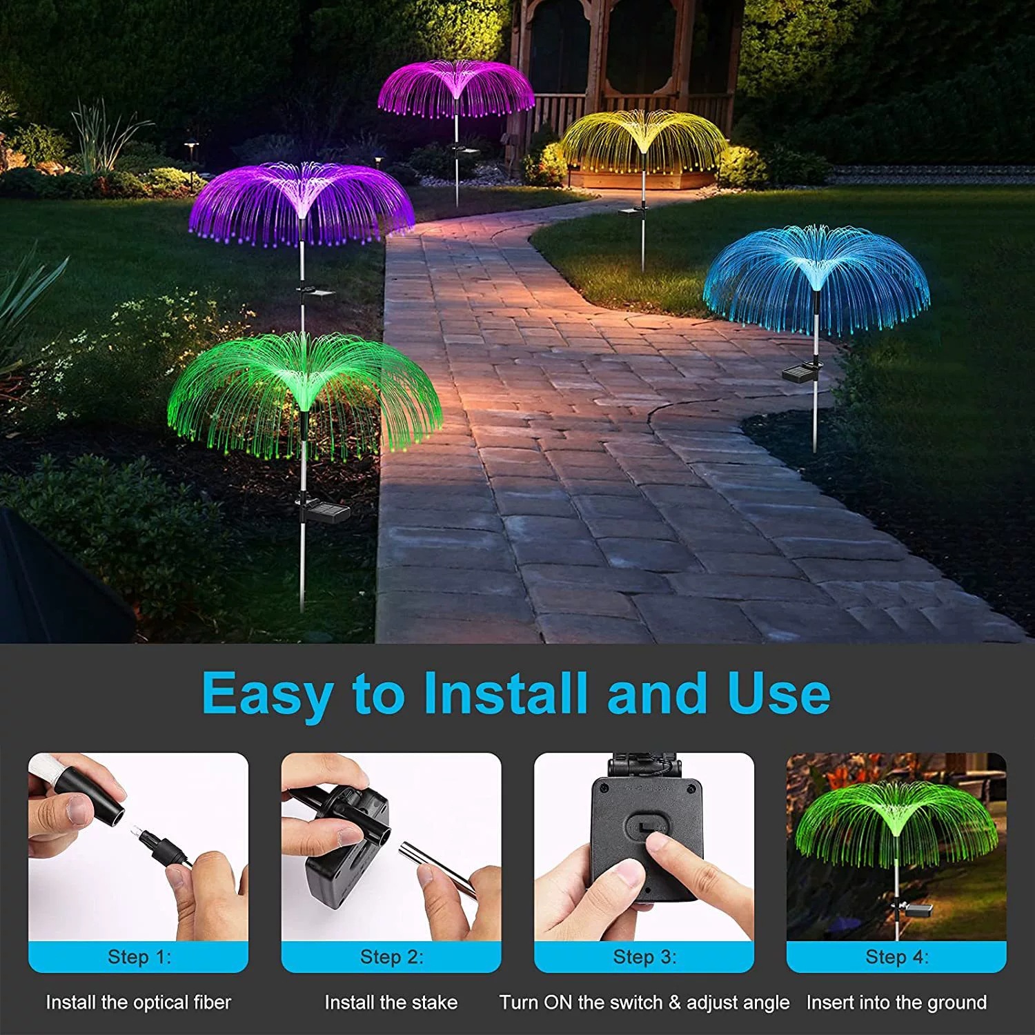 Outdoor solar lanterns, simulated jellyfish fireworks, landscape lights, courtyard decoration, lawn ground insert lights, LED ambient lights details Picture