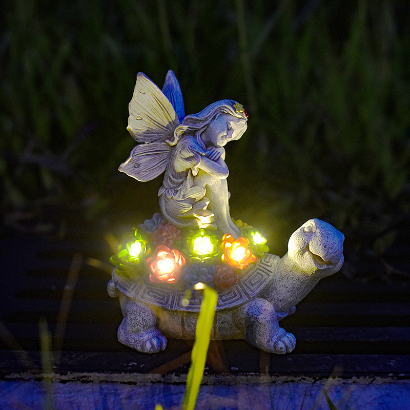 Cross-border Garden Angel Girl Turtle Statue Outdoor Solar Garden Lamp Resin Decorative Item Flower Fairy Lamp Specification drawing