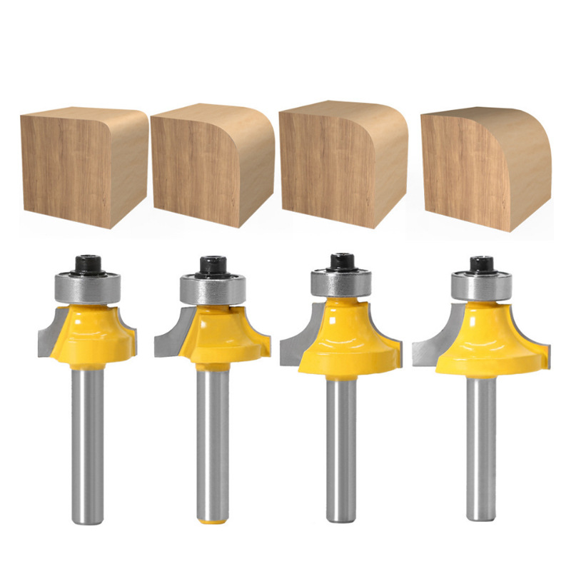 4-piece set of chamfering knife, fillet knife, 1/4 handle woodworking milling knife, slotting knife, trimming machine head, r chamfering knife, chamfering device undefined