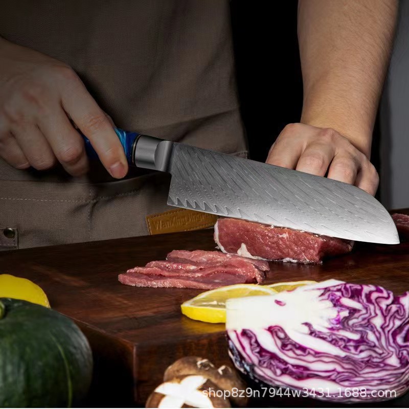 Damascus Kitchen knife set of 9 pieces: Stainless steel kitchen knife, sharp slicing knife, Japanese cuisine chef's knife Specification drawing