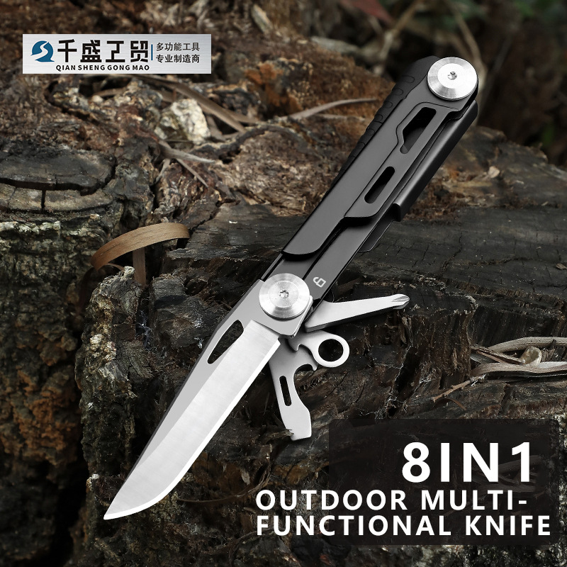 Outdoor multi-functional knife with flint whistle, multi-functional sharp folding knife, portable and portable camping knife for the wild full figure