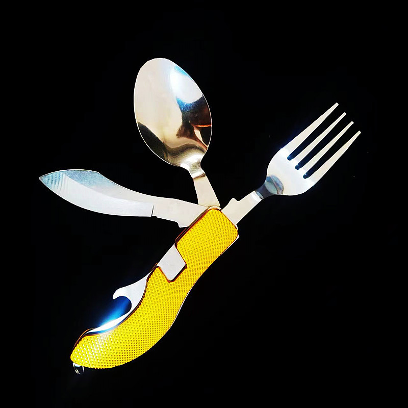 Factory direct sales of multi-functional foldable and detachable three-opening combination outdoor travel tableware, knives, gift knives and fruit knives undefined