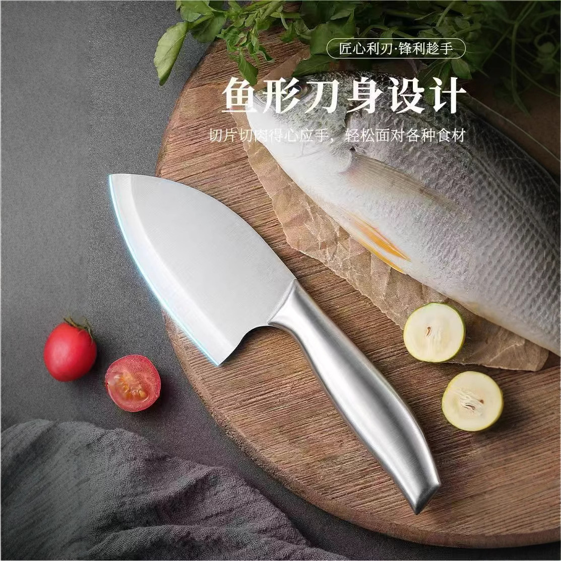 New large-bellied, all-steel stainless steel fish head small fish knife, portable fish-killing knife, sharp fruit knife, lightweight meat cutting details Picture