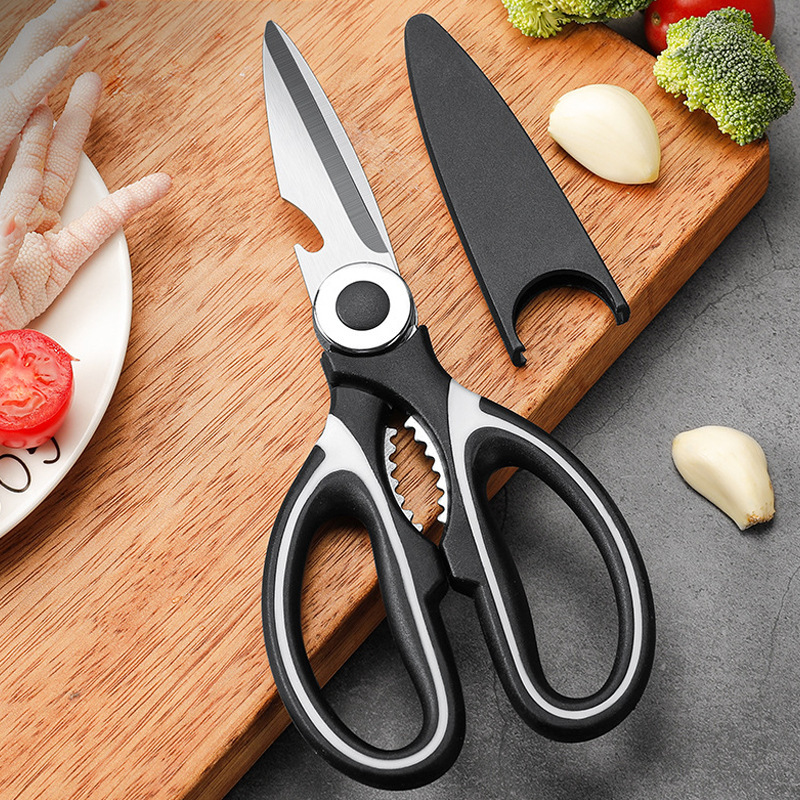 Wholesale thickened kitchen scissors, powerful chicken bone scissors, household stainless steel panda scissors, large scissors, multi-functional food scissors full figure