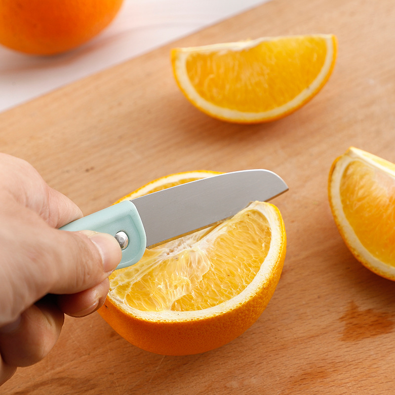 Two-piece set of stainless steel folding fruit knife peeler for kitchen and household use, multi-functional peeler for cutting fruits and vegetables Application Scenario