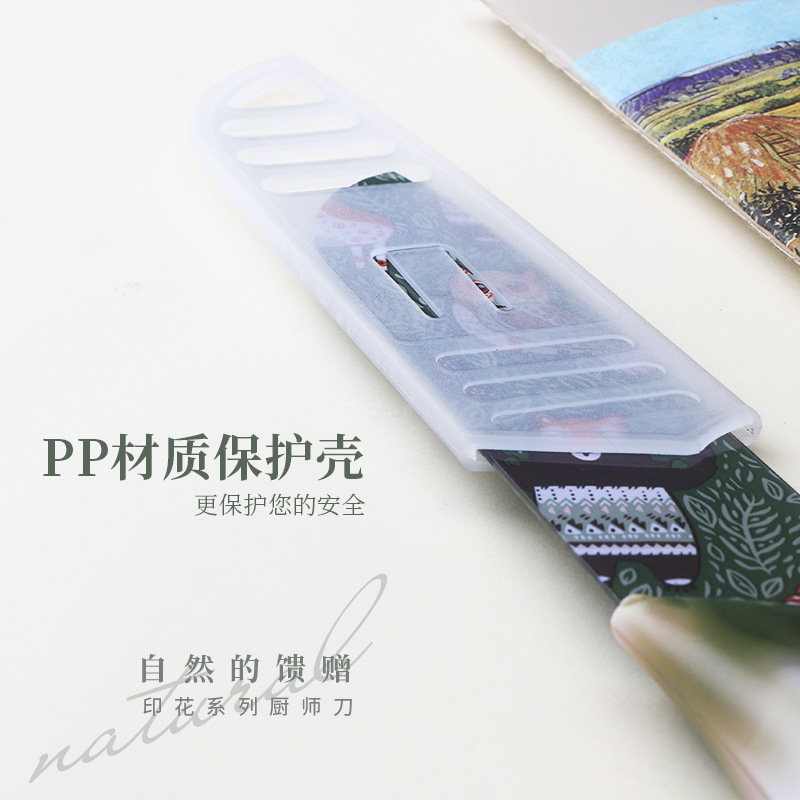 Printed small kitchen knife, household stainless steel chef knife, kitchen-specific cooking knife, ladies' special complementary food chef knife Specification drawing
