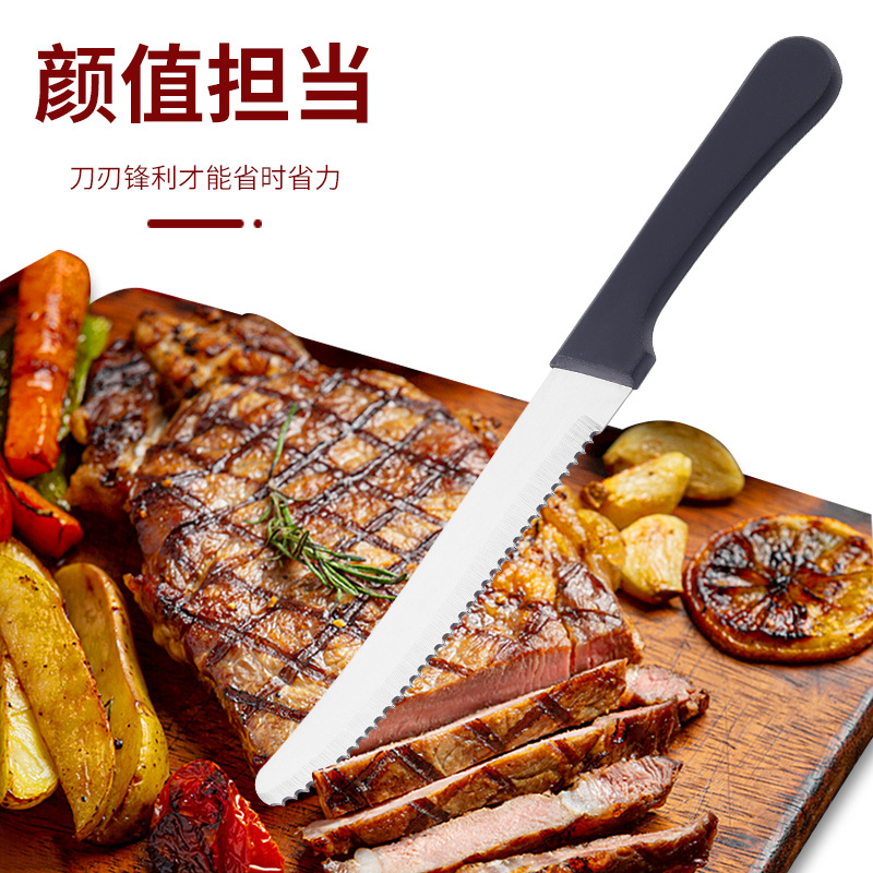 Amazon's best-selling stainless steel steak knife, plastic handle thickened steak knife, fine serrated steak knife tableware Application Scenario