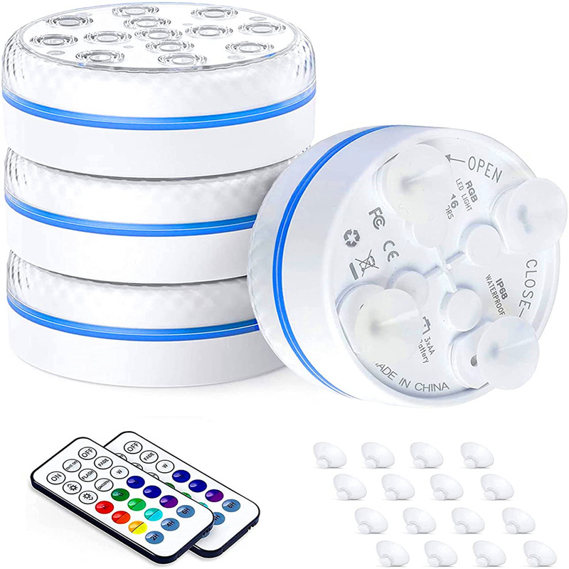 New double-layer waterproof LED 13-lamp rgb seven-color color-changing RF remote control diving lamp suction cup magnet fish tank swimming pool lamp Item Picture