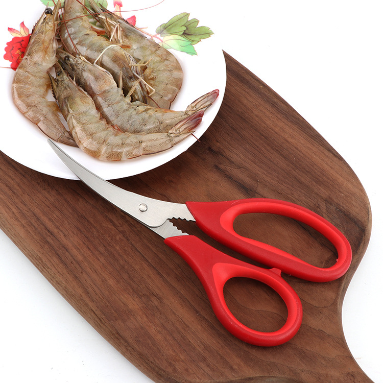 Shrimp line scissors, seafood scissors, shrimp peeling and fish maw peeling scissors, kitchen stainless steel scissors, crayfish scissors in stock full figure
