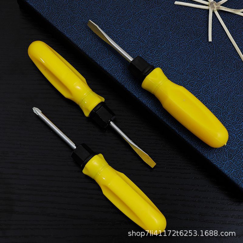1 yuan, 2 yuan, 4-inch large yellow dual-purpose thickened handle, flat-head cross screwdriver, multi-functional dual-purpose screw Specification drawing