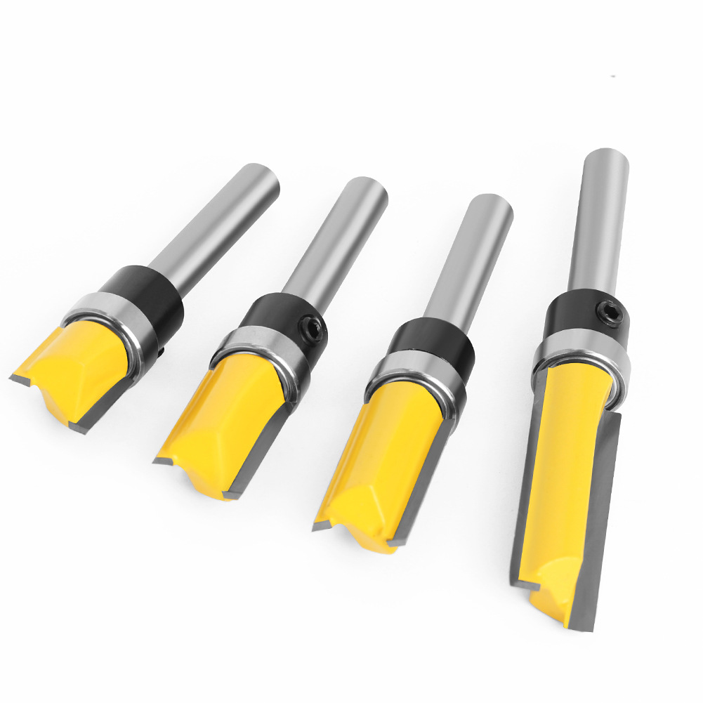1/4 handle profiling bearing trimming knife, woodworking milling cutter, double-edge bearing straight knife lengthened Item Picture
