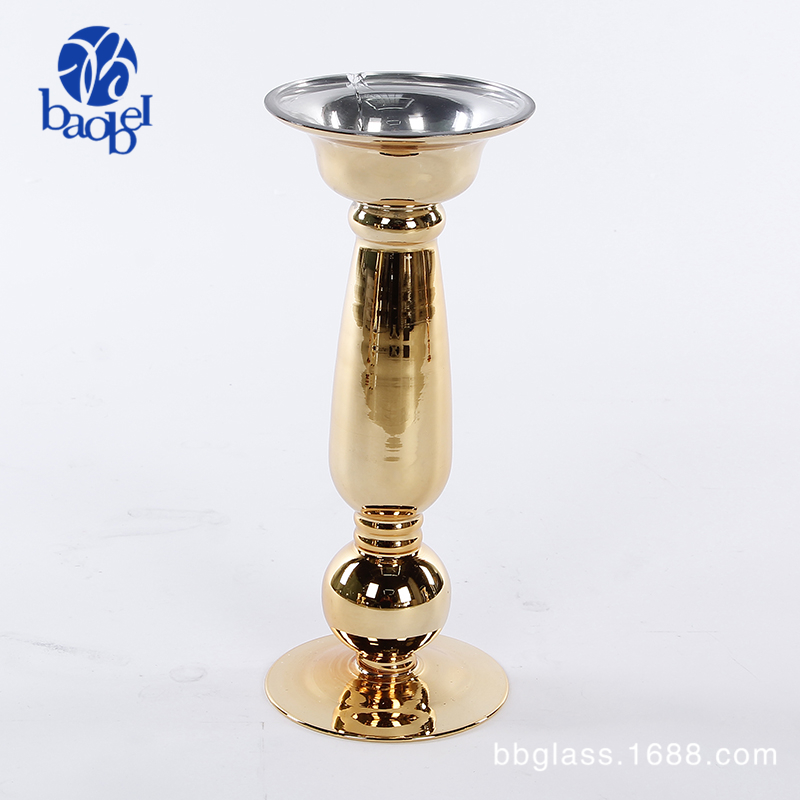 BBGLASS Baobei Glass Creative Golden Glass Candlestick, modern and simple hand-blown glass vase, electroplated gold, banquet, wedding and home decoration item details Picture