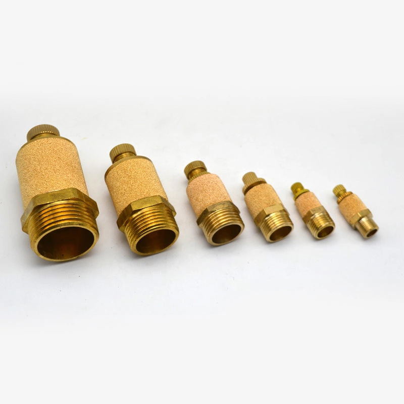 Pneumatic brass muffler BSL long head flat head muffler 1/8 pagoda type solenoid valve spring inner cover throttle valve details Picture