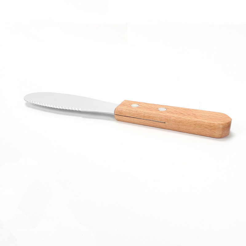 In stock: beech wooden-handled cheese knives, cheese knives, toothed Western cheese and butter spatulas, jam knives, baking tools Specification drawing