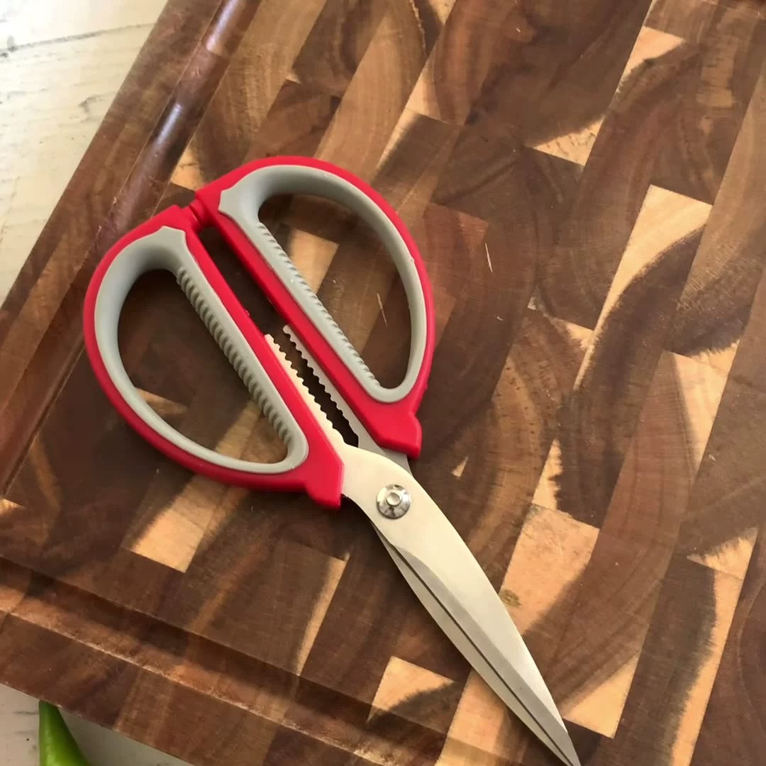 08A Multi-functional household scissors, stainless steel kitchen scissors, large two-color plastic handle tailor scissors, student office scissors Application Scenario