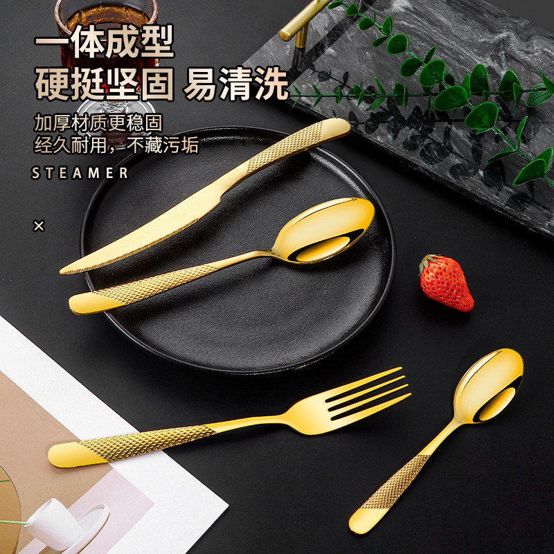 Cross-border Star Diamond Noble Gold stainless steel Tableware set for hotels, high-end Western cuisine steak knives, forks and spoons Application Scenario