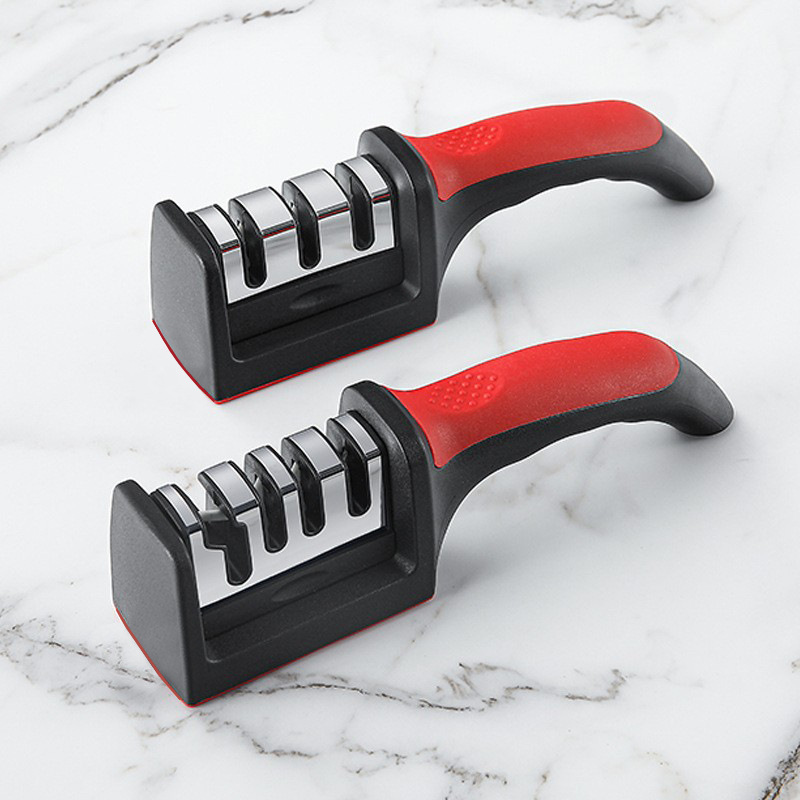 A popular household multi-functional three-section whetstone, a fast ceramic whetstone tool, a magic tool for sharpening knives full figure