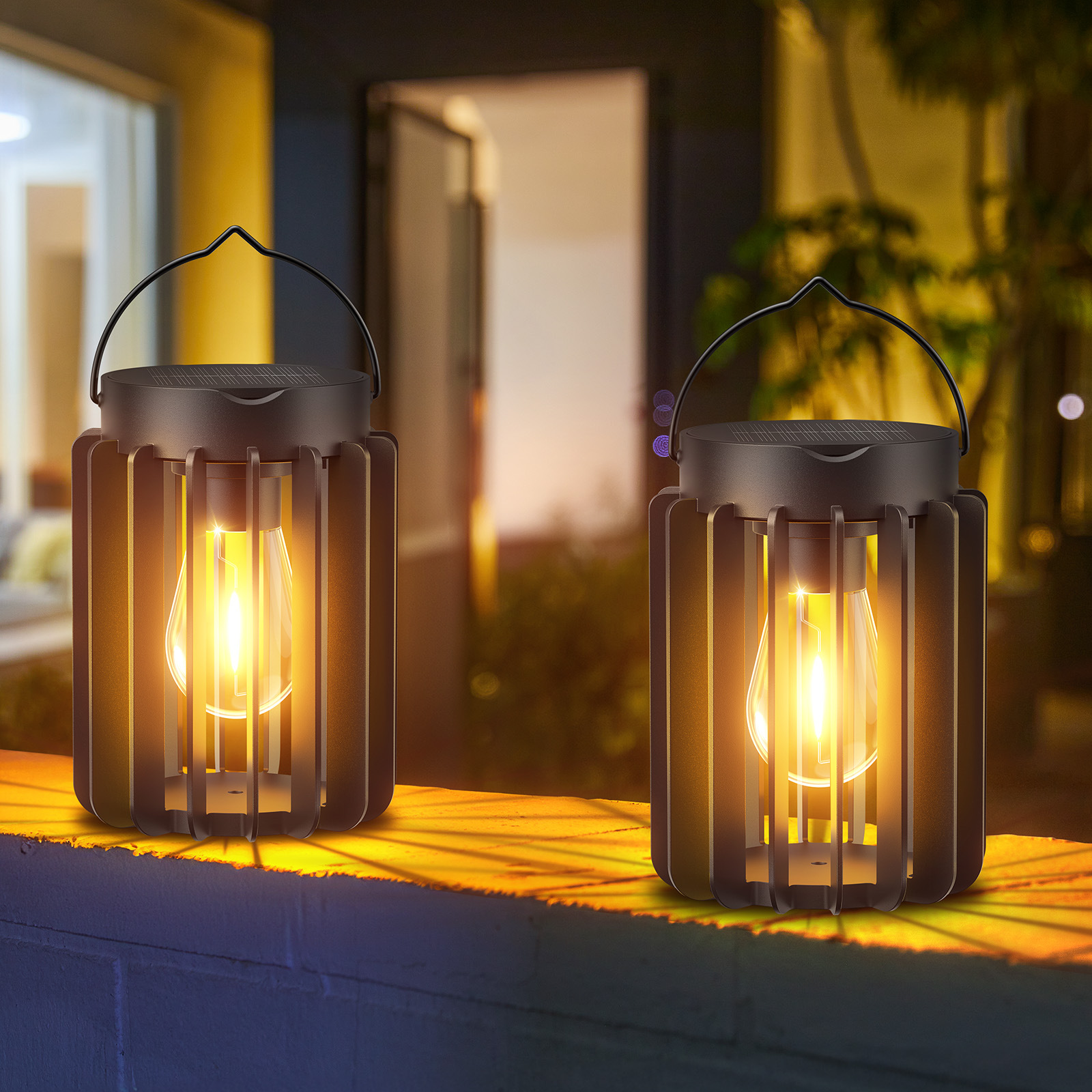 Amazon-exclusive simple solar ironwork basket tungsten filament lamp outdoor courtyard garden villa atmosphere landscape details Picture