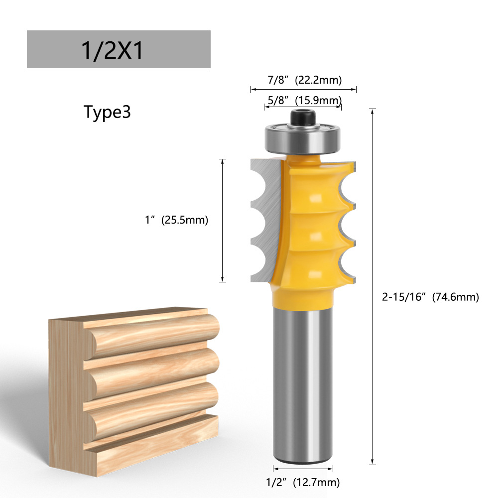 Three-bead knife, three-ball decorative knife, 8mm1/2 handle, 12mm woodworking milling cutter, line cutter, door frame milling cutter, engraving machine, milling cutter undefined