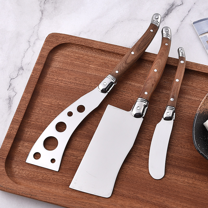 420 stainless steel Sapele wood handle knife Cross-border kitchenware set Butter knife, bread and cheese kitchen baking knife details Picture