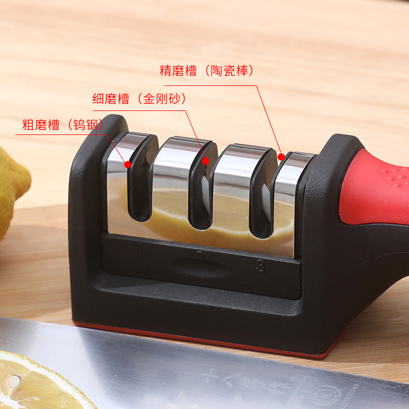 Kitchen whetstone, handheld whetstone, multi-functional fast three-stage whetstone, sharpener, street stall whetstone wholesale Specification drawing