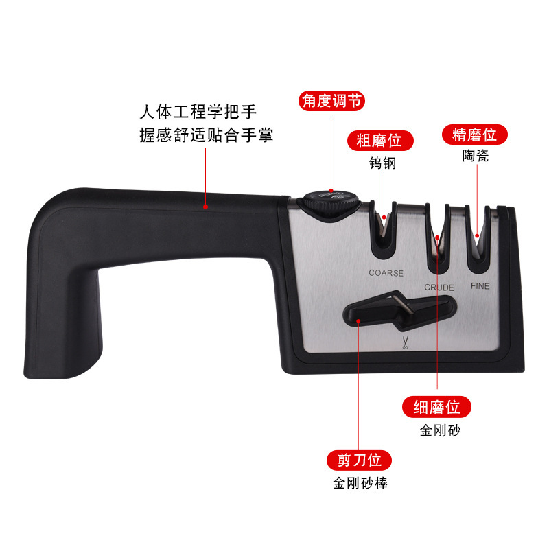 Four-stage knife sharpener, multi-functional sharpening tool, kitchen small tools, tungsten steel knife sharpener wholesale, household quick whetstone details Picture