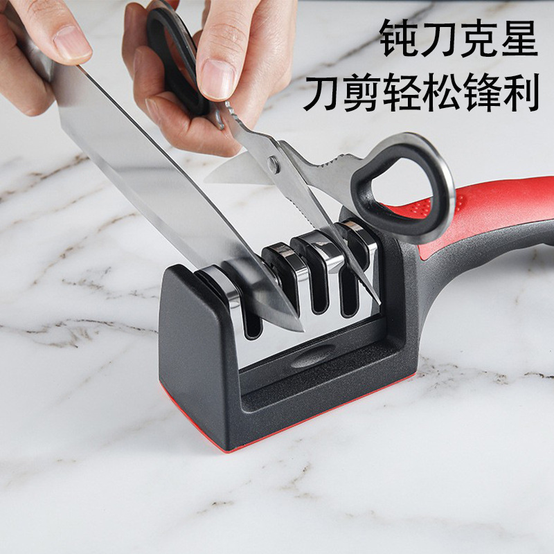 Cross-border three-section knife sharpener, whetstone, manual quick sharpening tool, kitchen and household multi-functional four-section knife sharpener details Picture
