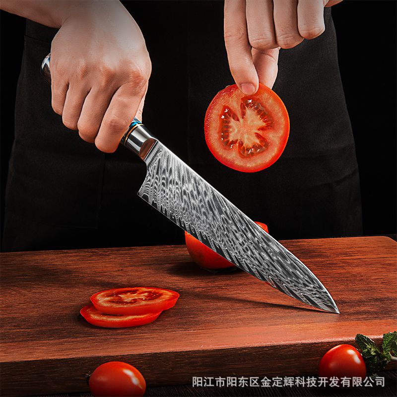 Damascus steel chef's knife, Japanese household side dish knife, sharp slicing knife, kitchen meat cutter, sushi knife, kitchen knife details Picture