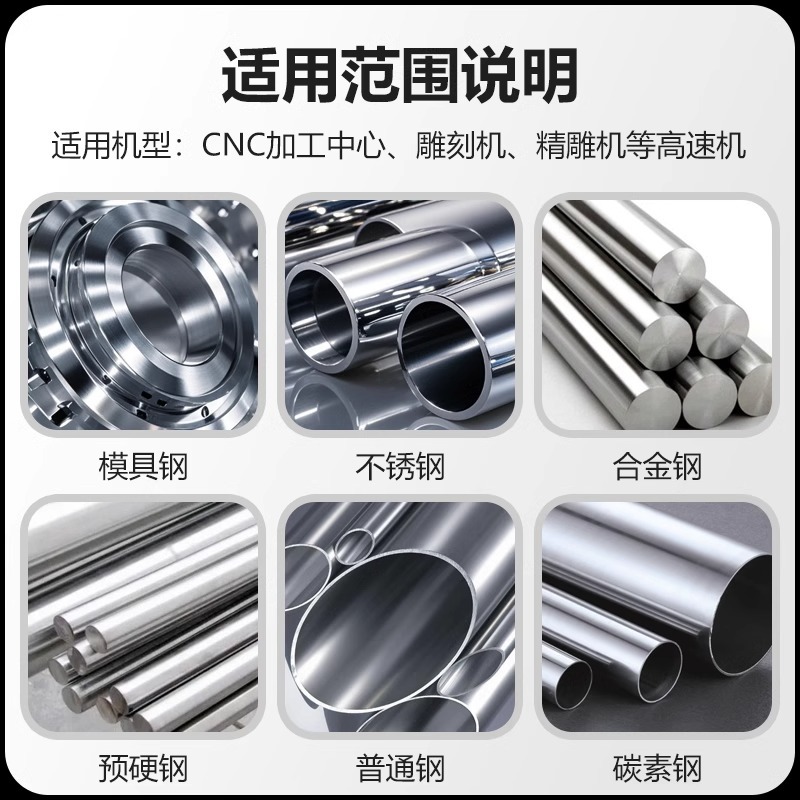 65-degree 4-edge tungsten steel milling cutter, extended carbide nano-coated flat-bottom end mill, CNC numerical control tool Application Scenario
