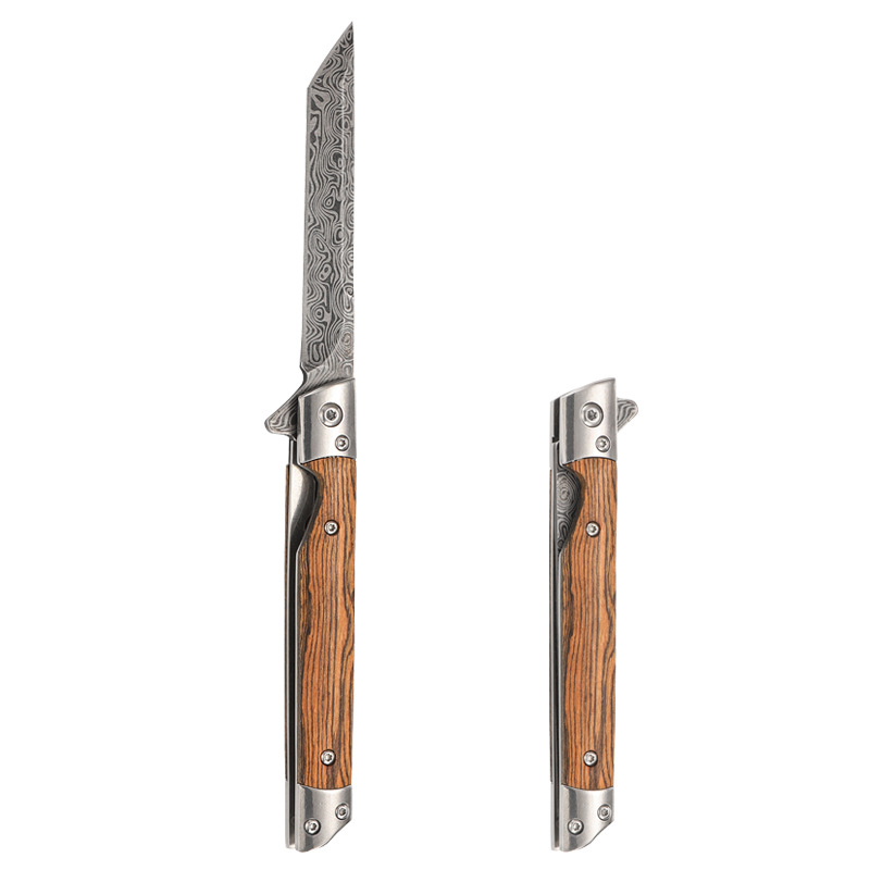 Malaysian leather-textured folding knife, multi-purpose outdoor camping quick-opening knife, stainless steel portable high-hardness folding knife Item Picture