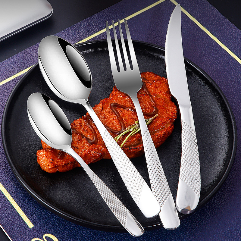 Amazon exclusive stainless steel star diamond Western tableware, high appearance level spoons, thickened steak knives manufacturer wholesale Specification drawing