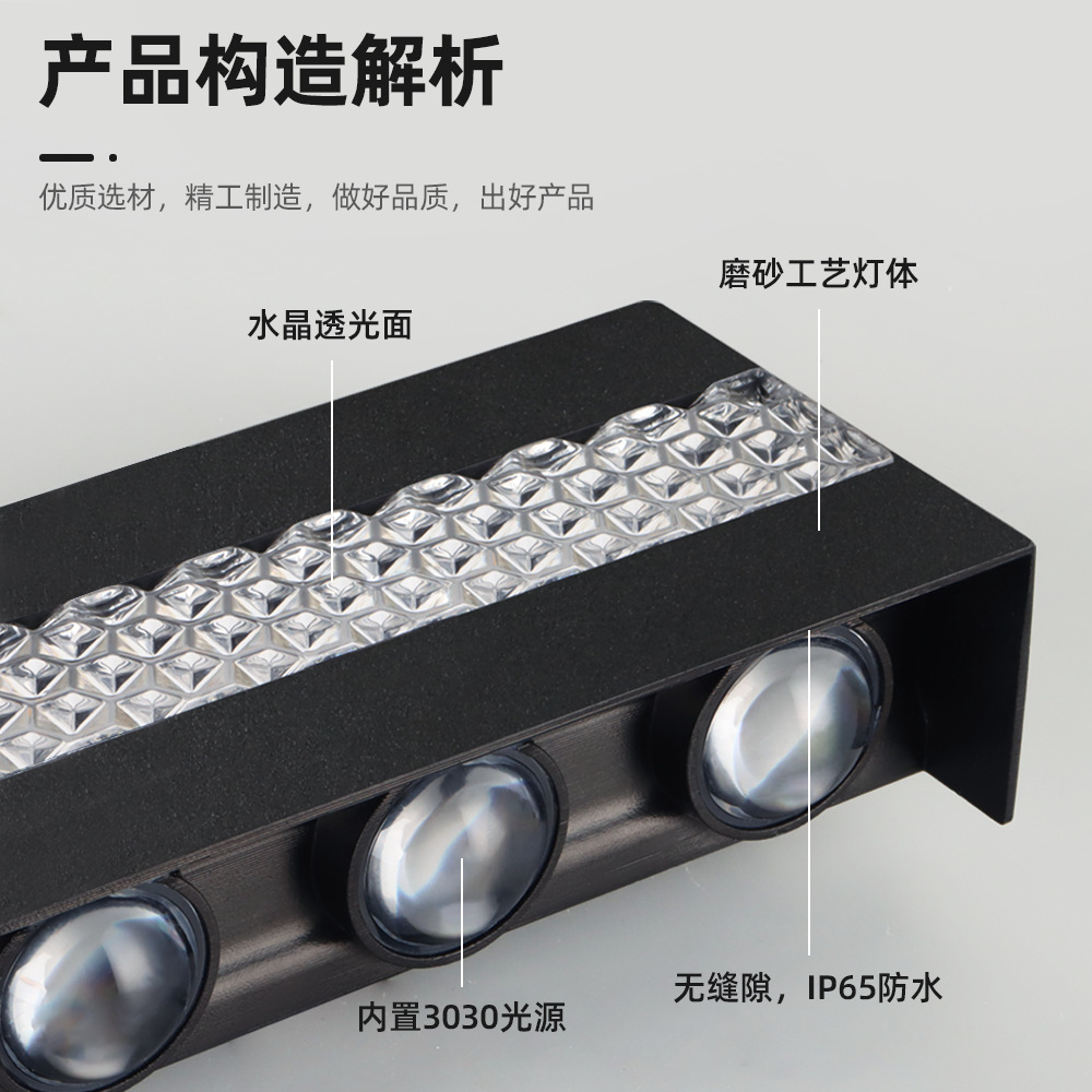 【 Upper and Lower wall-washing Lights 】LED wall-washing lights 6W and 10W outdoor wall lamps with wiring, villa spotlights and fence lights Specification drawing