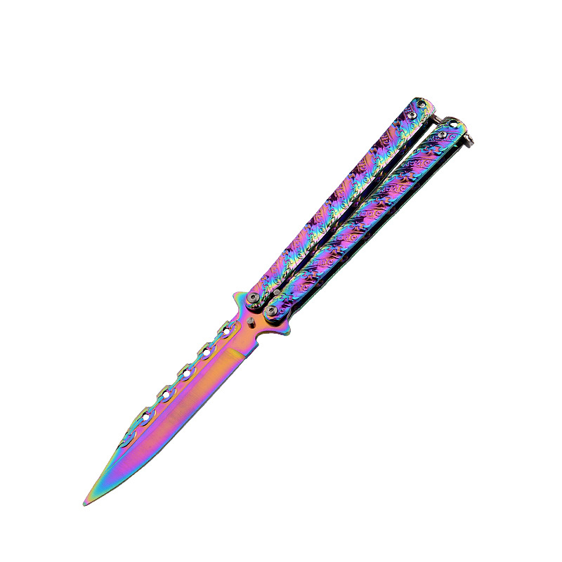The stainless steel training tool for the CSGO game chain butterfly knife is practiced without cutting the blade. Practice folding and swinging the knife undefined