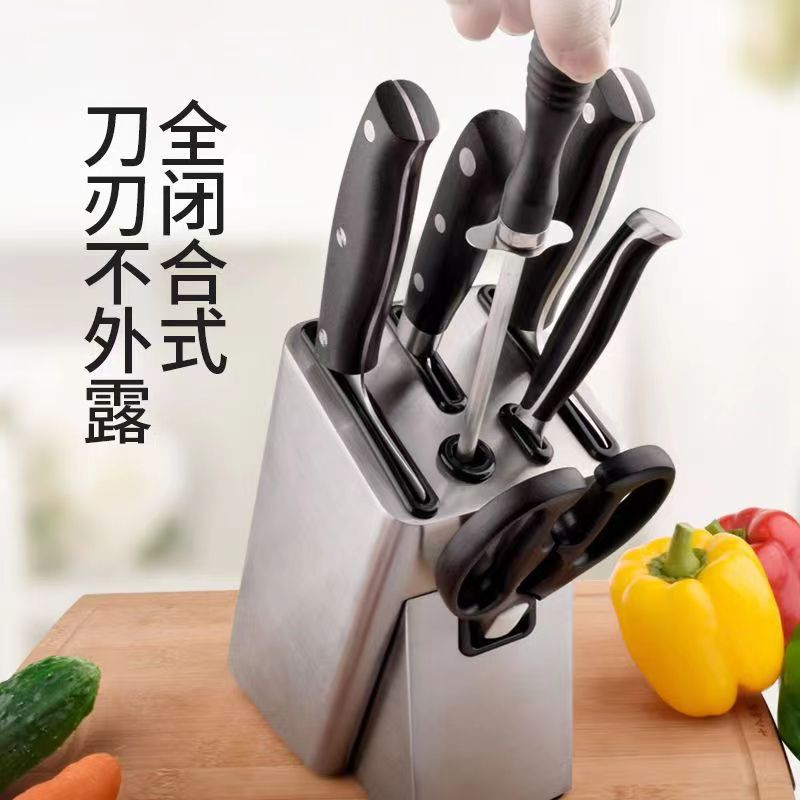 Stainless steel knife rack and knife seat, floor-standing multi-functional knife storage rack for kitchenware, kitchen knife rack and storage rack Application Scenario