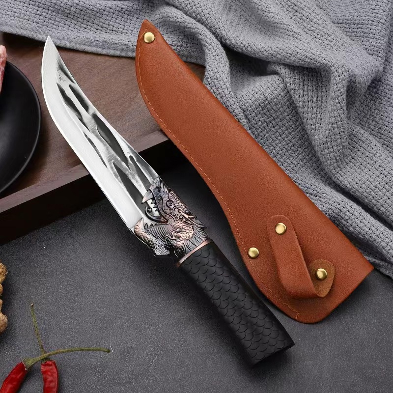 Household forged dragon head dragon scale anti-slip bone slicer, stainless steel Mongolian meat cutting, meat separation and bone removal knife, sharp slicing knife Specification drawing