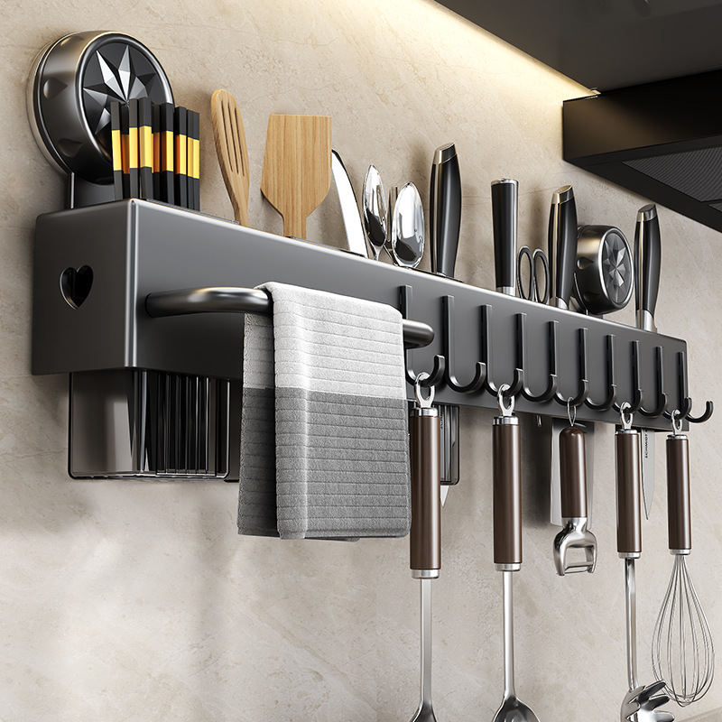 Non-drilling suction cup kitchen storage rack, wall-mounted multi-functional chopsticks and knife rack, household storage hanging rack details Picture