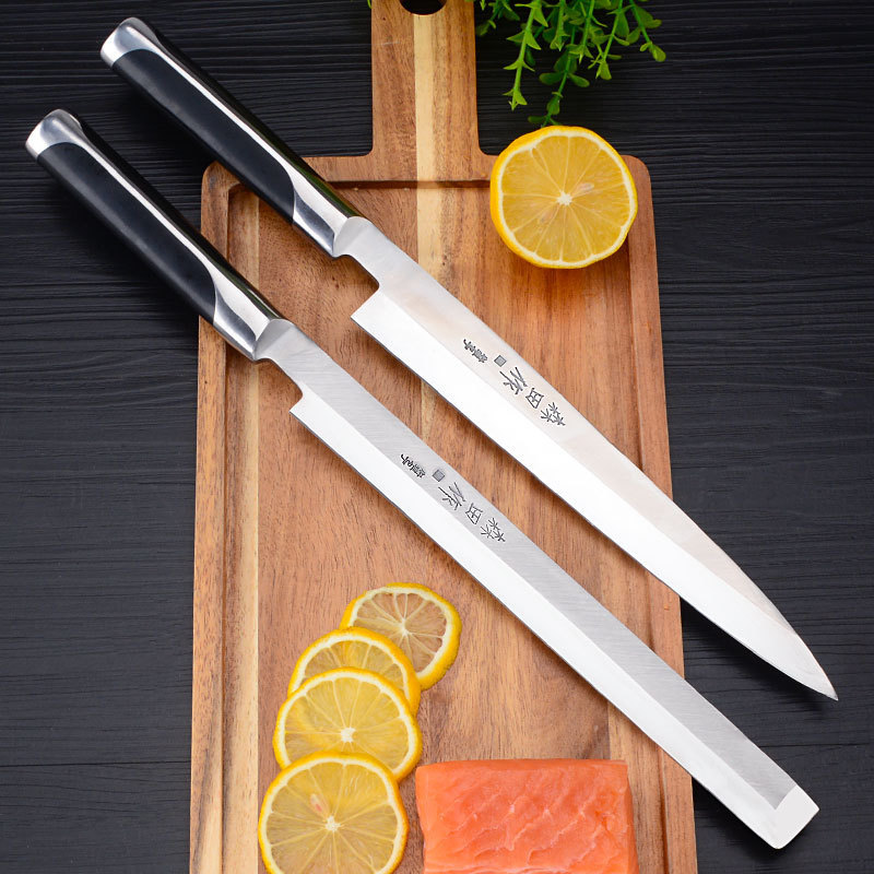 Morita sushi knife, Japanese sashimi knife, salmon cutting knife, raw fish slice knife, willow leaf knife, Japanese cuisine knife full figure