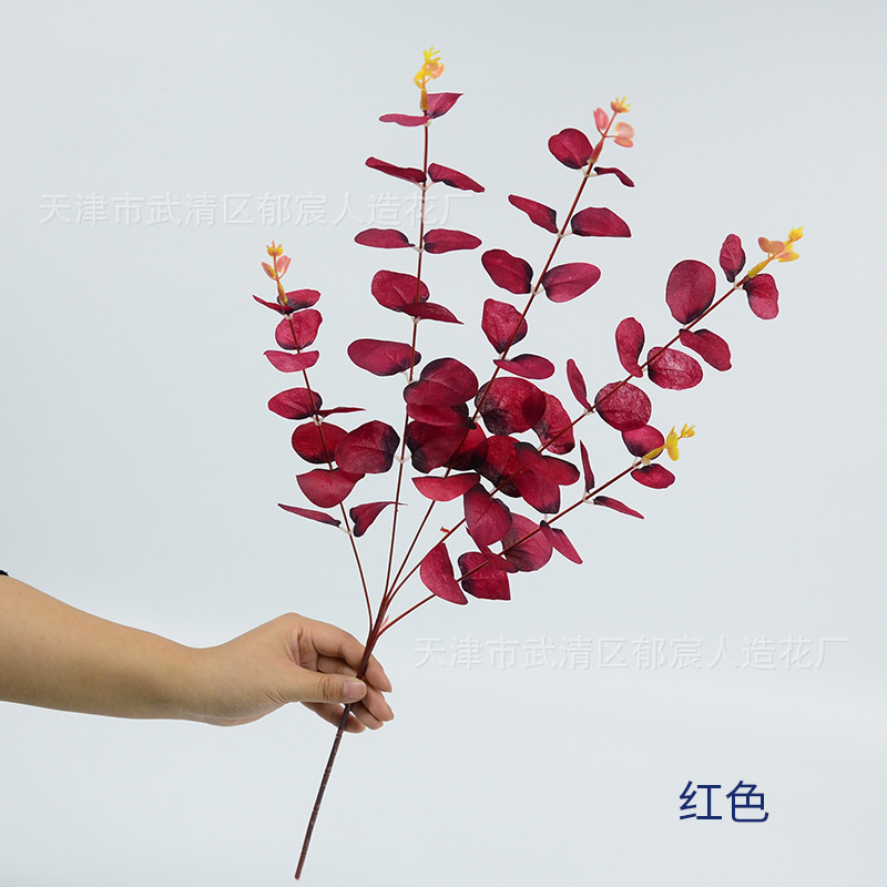 绢布5叉尤加利，单枝仿真尤加利，绿植软装搭配，庭院景观造型，花环插花 ，室内装饰，植物造景，商场布景婚庆装饰花详情图4