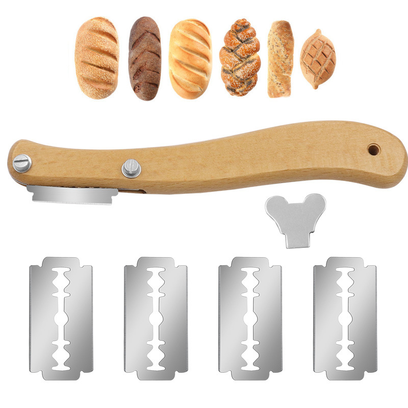 Bread contouring knife, divider knife, woodblock bread cutter, arc-shaped woodblock cutter, European baguette cutter details Picture