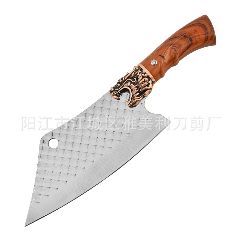 Factory wholesale kitchen slicing knives, ancient-style forged dragon head fish scale pattern chopping knives, kitchen knives, bone chopping knives, household knives Item Picture