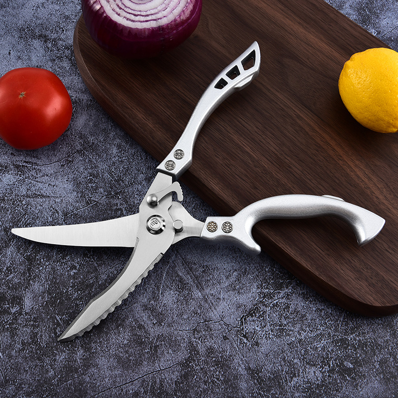 Wholesale powerful chicken bone scissors, stainless steel sharp bone-removing, aluminum handle kitchen scissors, multi-purpose household special food scissors Specification drawing