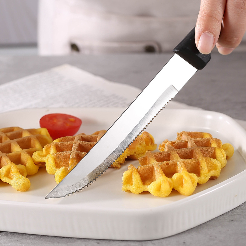 Amazon stainless steel kitchenware and tableware, black plastic handle, steak knife, fine serrated knife, steak knife, bread knife Specification drawing