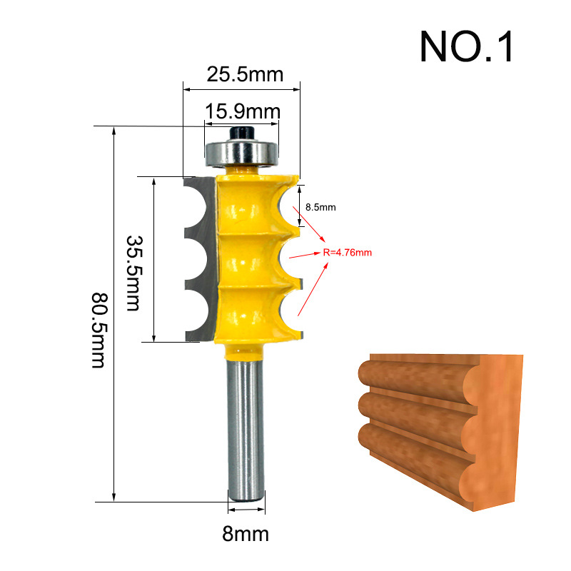 Three-bead knife, three-ball decorative knife, 8mm1/2 handle, 12mm woodworking milling cutter, line cutter, door frame milling cutter, engraving machine, milling cutter Application Scenario