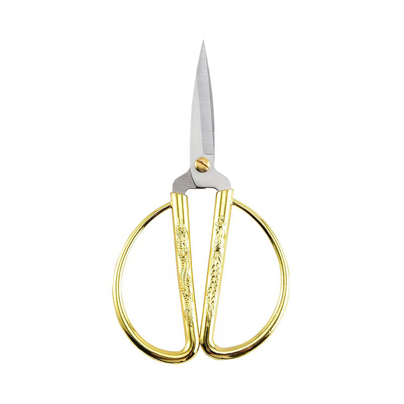 Dragon and Phoenix Scissors, golden household ribbon-cutting, celebration, retro opening, wedding special, exquisite small scissors, hand-tailored scissors Item Picture