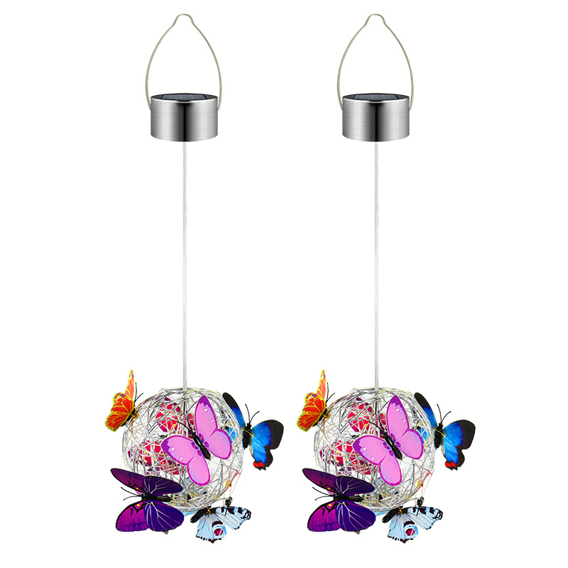 Solar-powered tree hanging butterfly ball chandelier, outdoor garden and courtyard decorative landscape light, luminous butterfly tree hanging light, cross-border Item Picture
