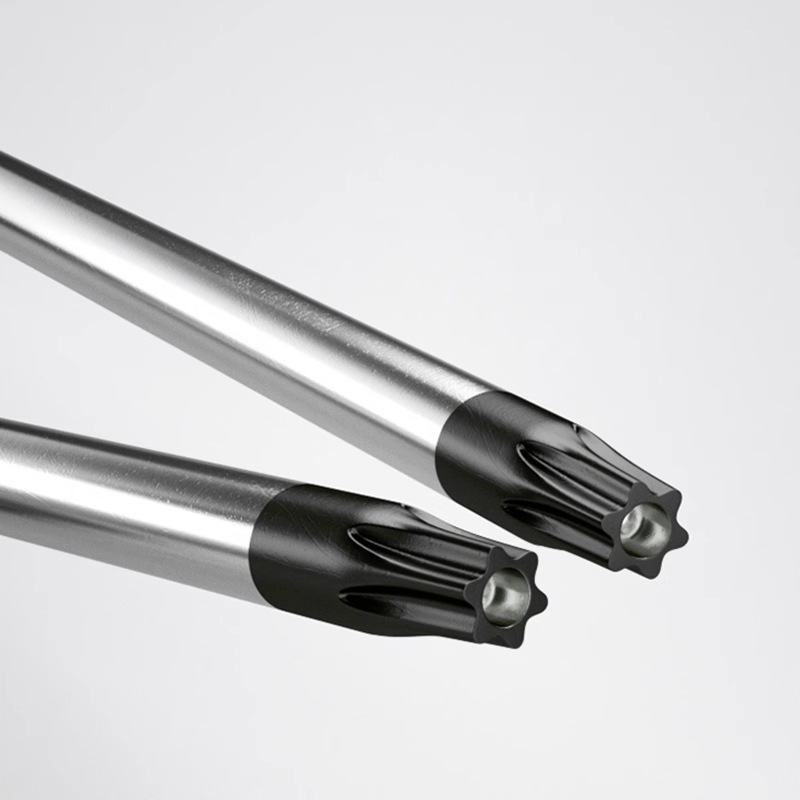 Xindun hexagonal plum blossom screwdrivers T30, T15, T20, T25, star-shaped inner six-flower screwdrivers with a center hole Specification drawing