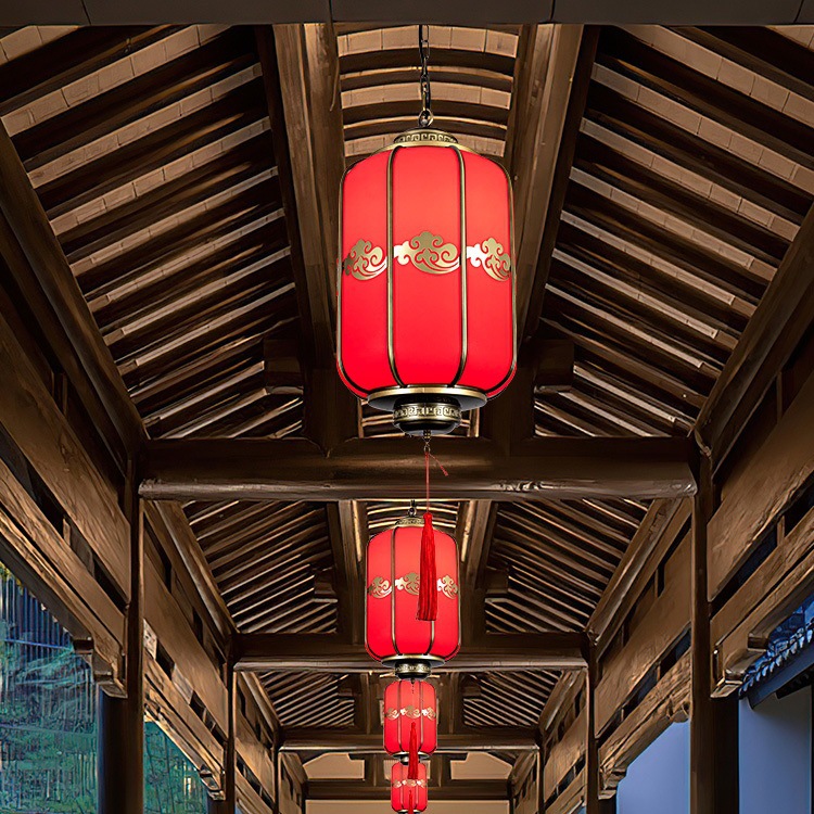 New Chinese-style outdoor chandeliers, garden corridor courtyard lights, corridor waterproof entrance door lights, villa pavilion ceiling lights details Picture