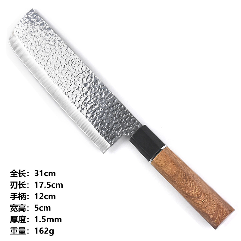 Forged Japanese hammer-patterned knife, hand-forged sushi cooking knife, kitchen neutral knife, chef's knife, kitchen knife Specification drawing